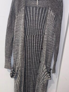 Free People Long Ribbed Open Knit Cardigan - Grey